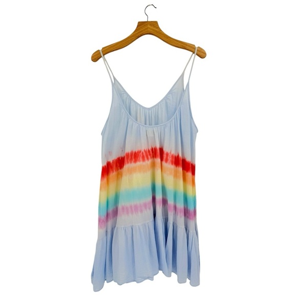 9Seed St. Tropez Ruffle Mini Dress in Blue Prism Rainbow Gradient One Size - Picture 2 of 8